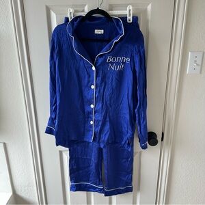 Bedhead Blue Silk Pajama Set with White Trim